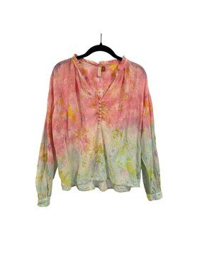 Anthropologie Pilcro The Tavi Tie Dye Floral Gauze Boho Pastel Blouse Size XS